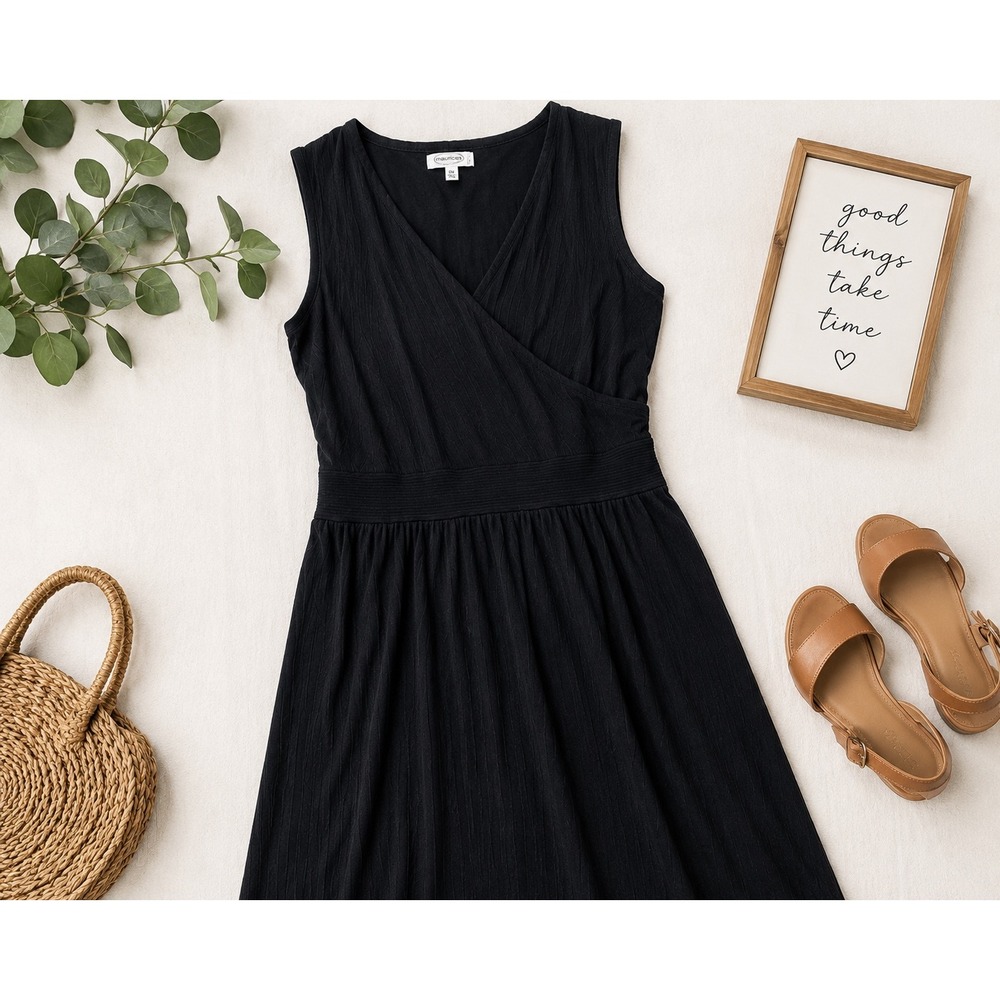 Maurices 24/7 Black Ribbed Sleeveless Surplice Midi Dress Plus Size 2X Stretch
